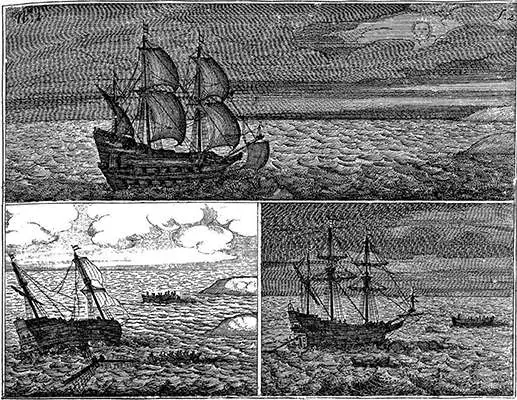 巴塔维亚号触礁的历史铜版画