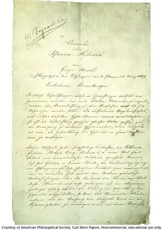 孟德尔《植物杂交实验》手稿第一页