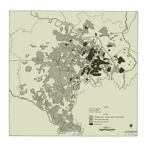 东京大轰炸示意图，显示不同时间的轰炸区域