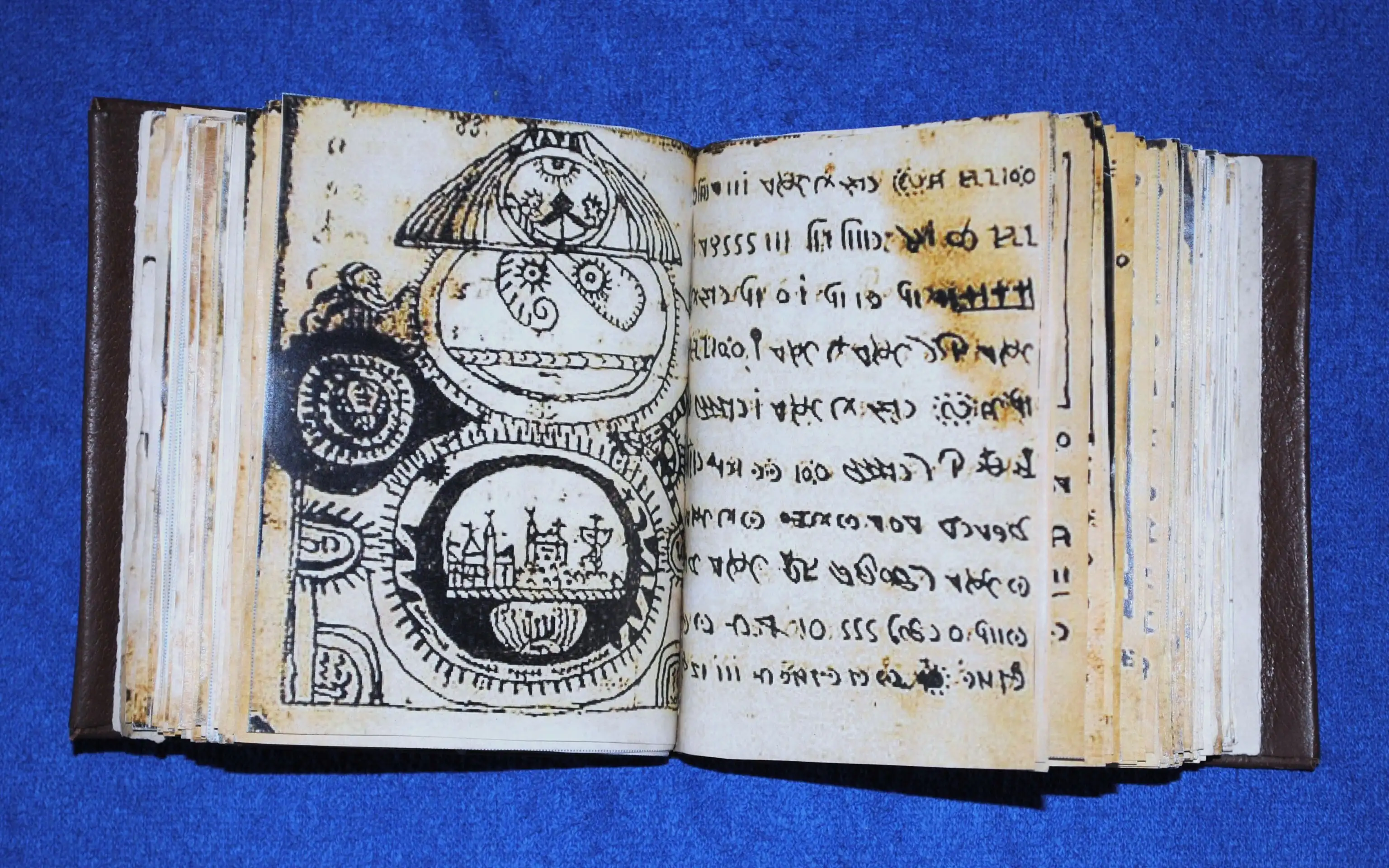 罗洪特手抄本封面，一本布满神秘符号的小册子