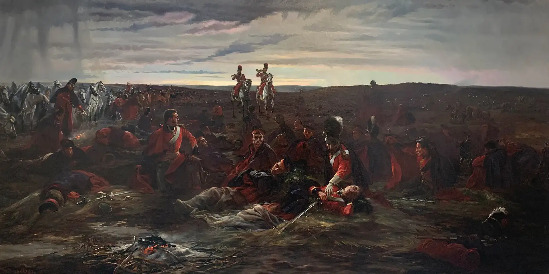 伊丽莎白·巴特勒《滑铁卢的黎明》描绘苏格兰灰骑兵团在战役当天的早晨