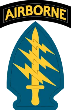 美国陆军特种部队徽章。五十六名参与行动的突击队员全部来自这个精英群体，他们接受过最严苛的训练，拥有最丰富的实战经验。