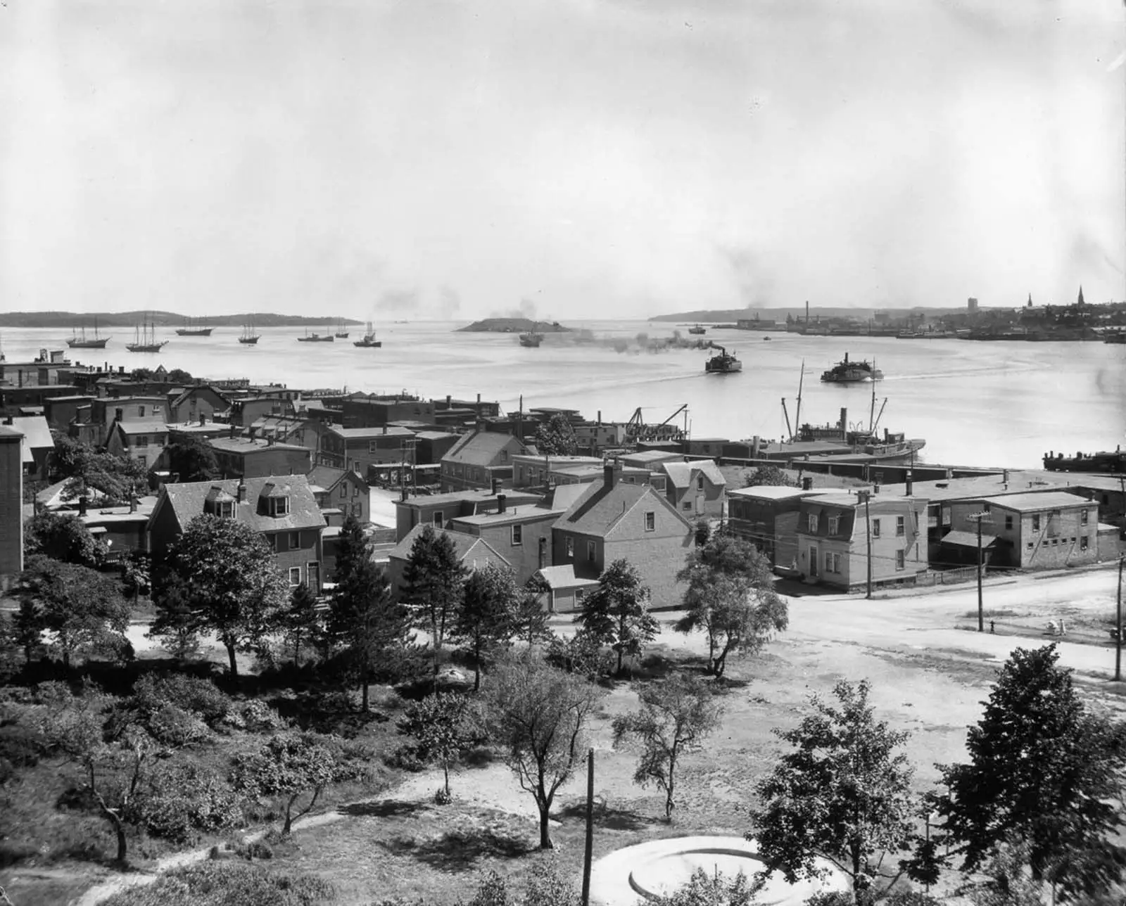 哈利法克斯港1900年的景象，远处可见阿卡迪亚糖厂