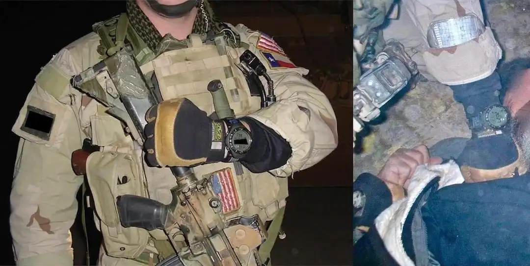 三角洲部队成员在伊拉克阿德道尔镇按住刚被从地洞拖出的萨达姆·侯赛因，2003年12月13日