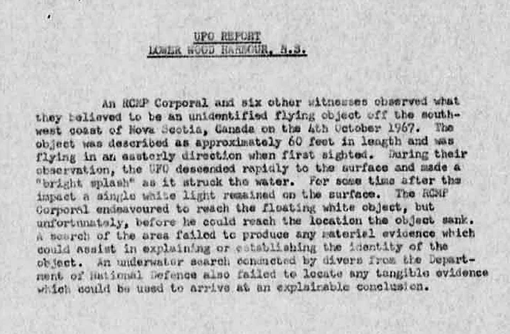 加拿大国防部关于Shag Harbour UFO事件的备忘录