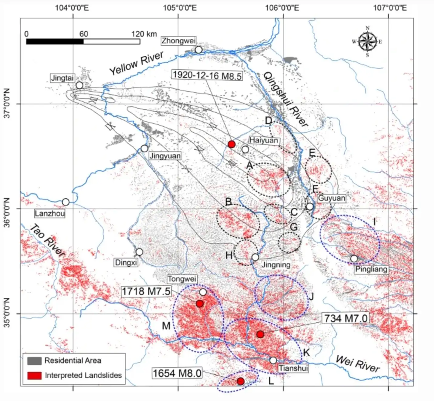 海原大地震滑坡分布图