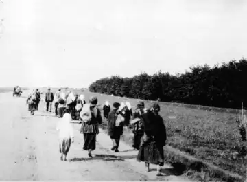 饥饿的农民离开村庄寻找食物