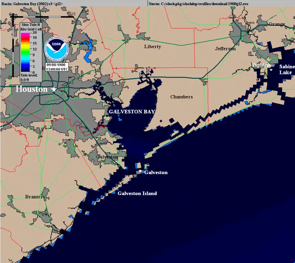 加尔维斯顿飓风路径与风暴潮动画