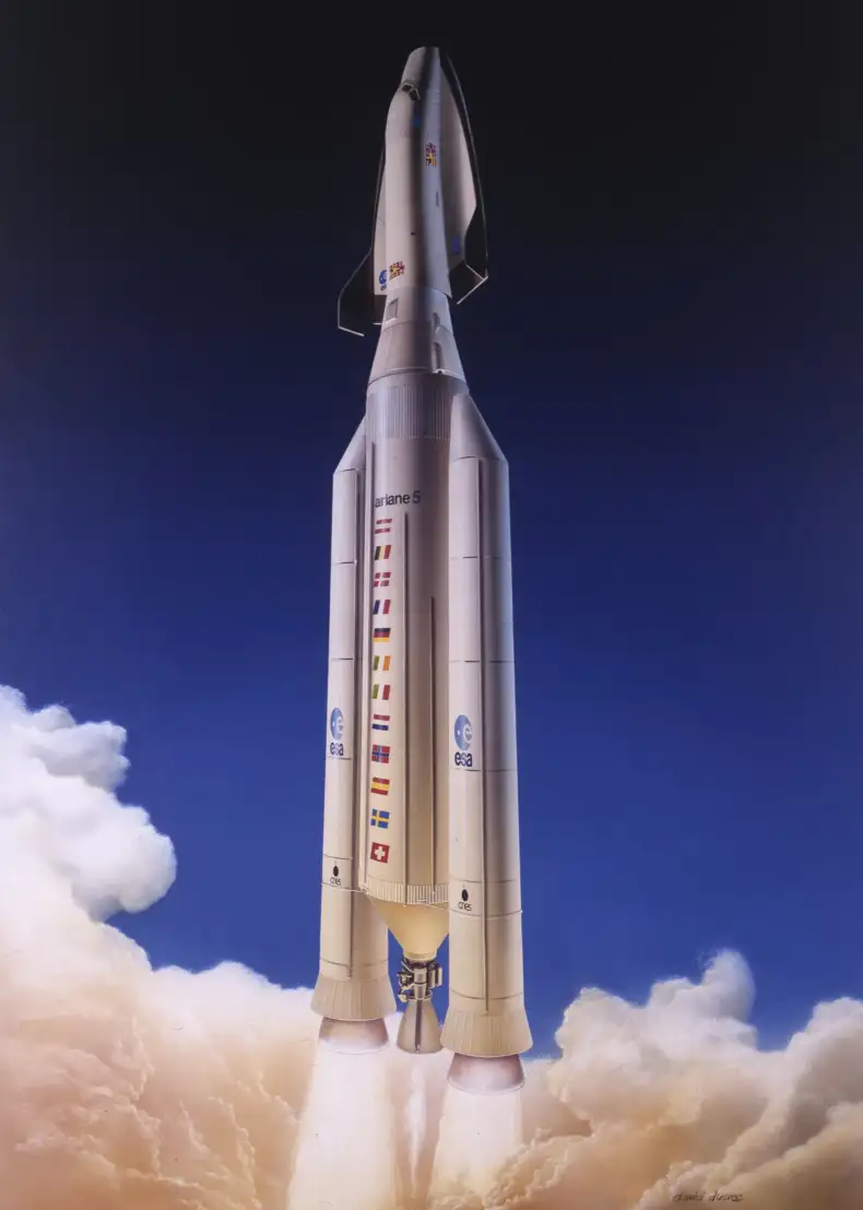 赫尔墨斯航天飞机由阿丽亚娜5号火箭发射的概念图
