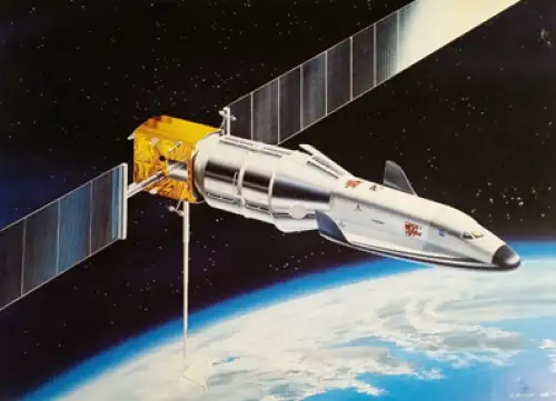 赫尔墨斯航天飞机与哥伦布MTFF空间站对接的概念图