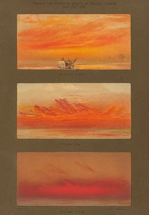 喀拉喀托火山爆发后的日落和暮光效果