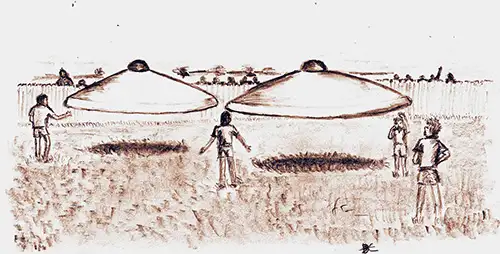 Westall 目击者维克多·扎克里(Victor Zakry)根据回忆绘制的事件现场还原图,显示他近距离观察到的两个圆盘状物体