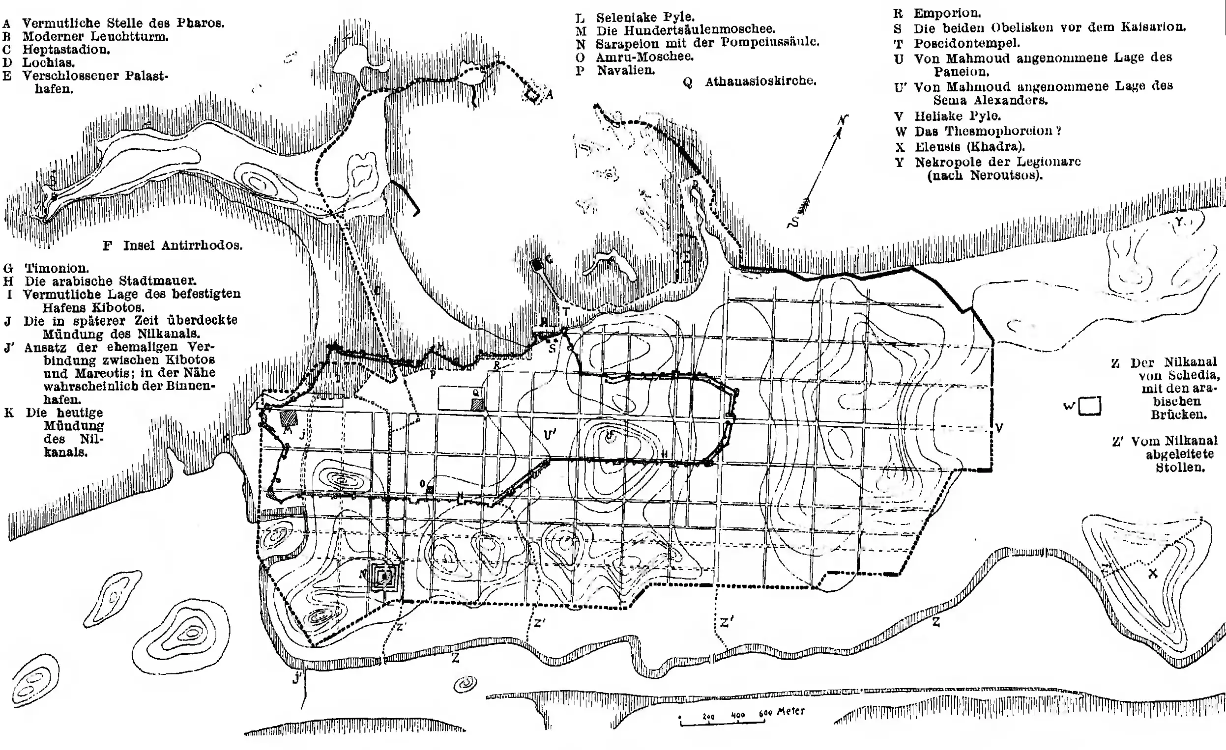 亚历山大港古地图，显示城市布局