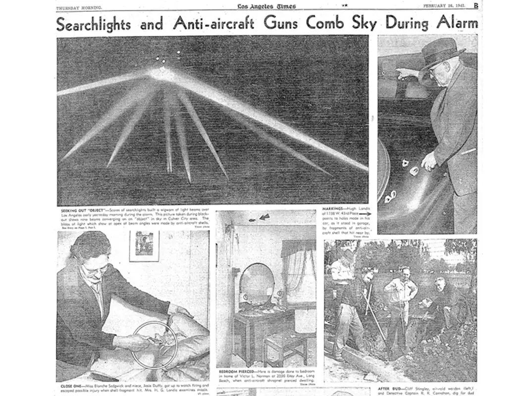 1942年2月26日《洛杉矶时报》关于洛杉矶空战的报道版面