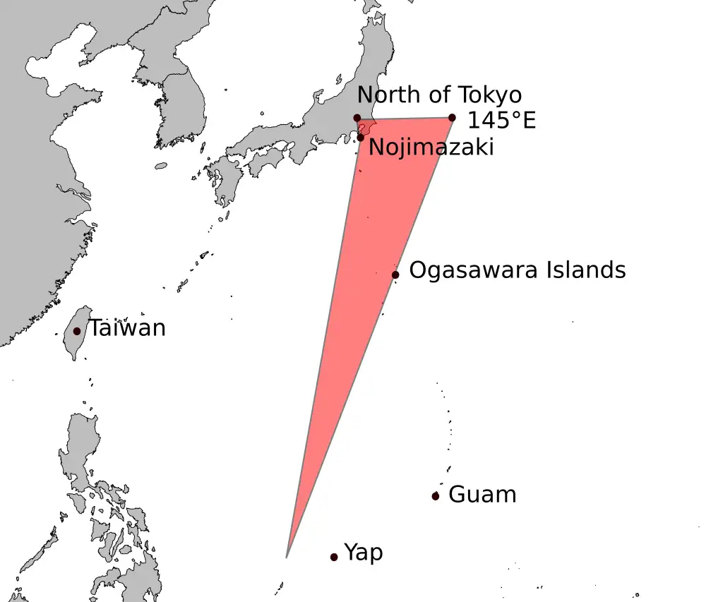 龙三角示意图，展示了这一太平洋神秘海域的大致范围