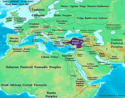 赫梯帝国约公元前1300年的版图