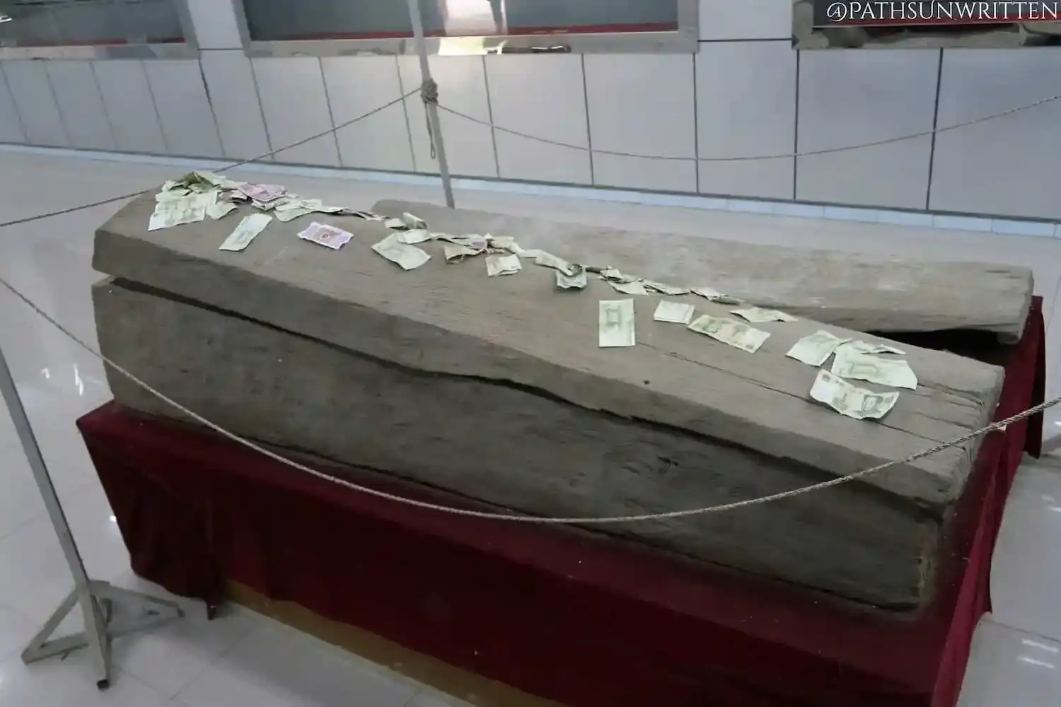 从悬崖上取下的悬棺实物