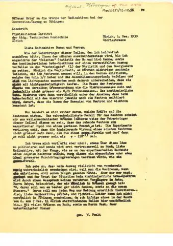 泡利1930年预言中微子的历史信件