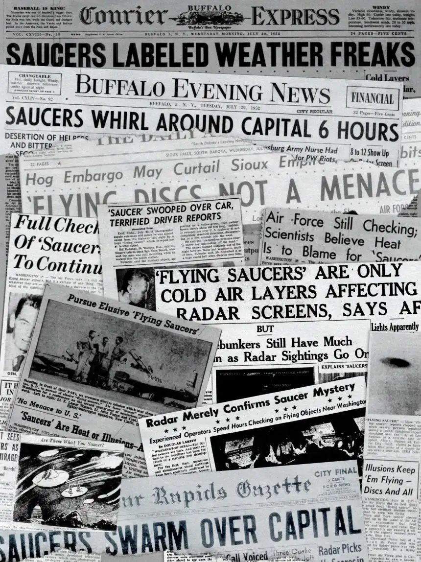 1952年报纸头条报道华盛顿UFO事件