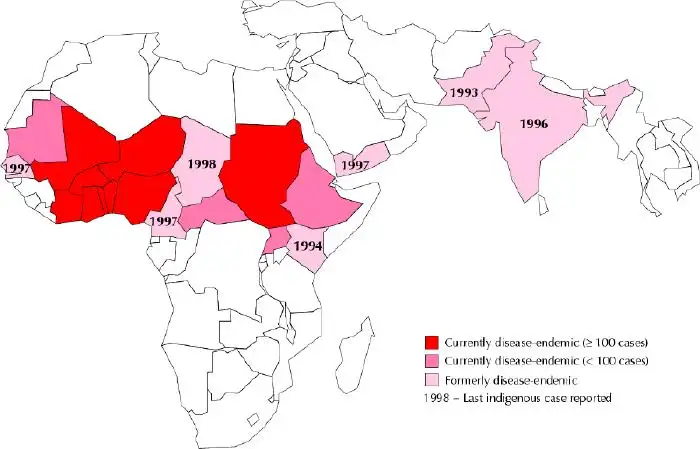 2002年几内亚虫病流行国家分布图