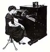 Tricho System广告：女性坐在桃花心木X射线机前进行脱毛治疗，1920年代。来源：Museum of Quackery