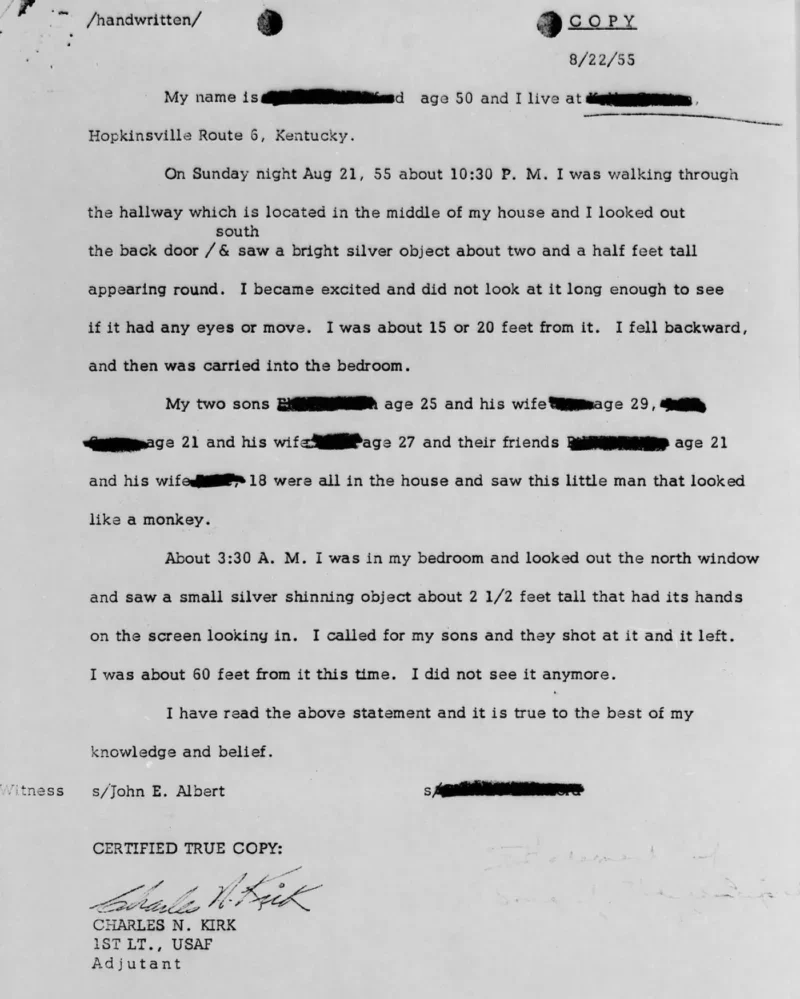 美国空军档案中兰克福德的陈述记录