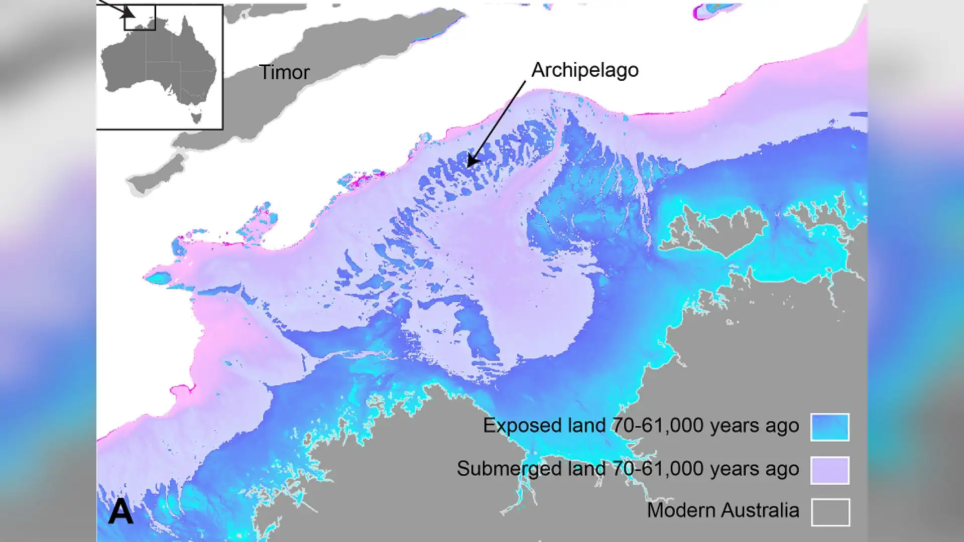 Sea level changes shown as exposed land and unexposed land