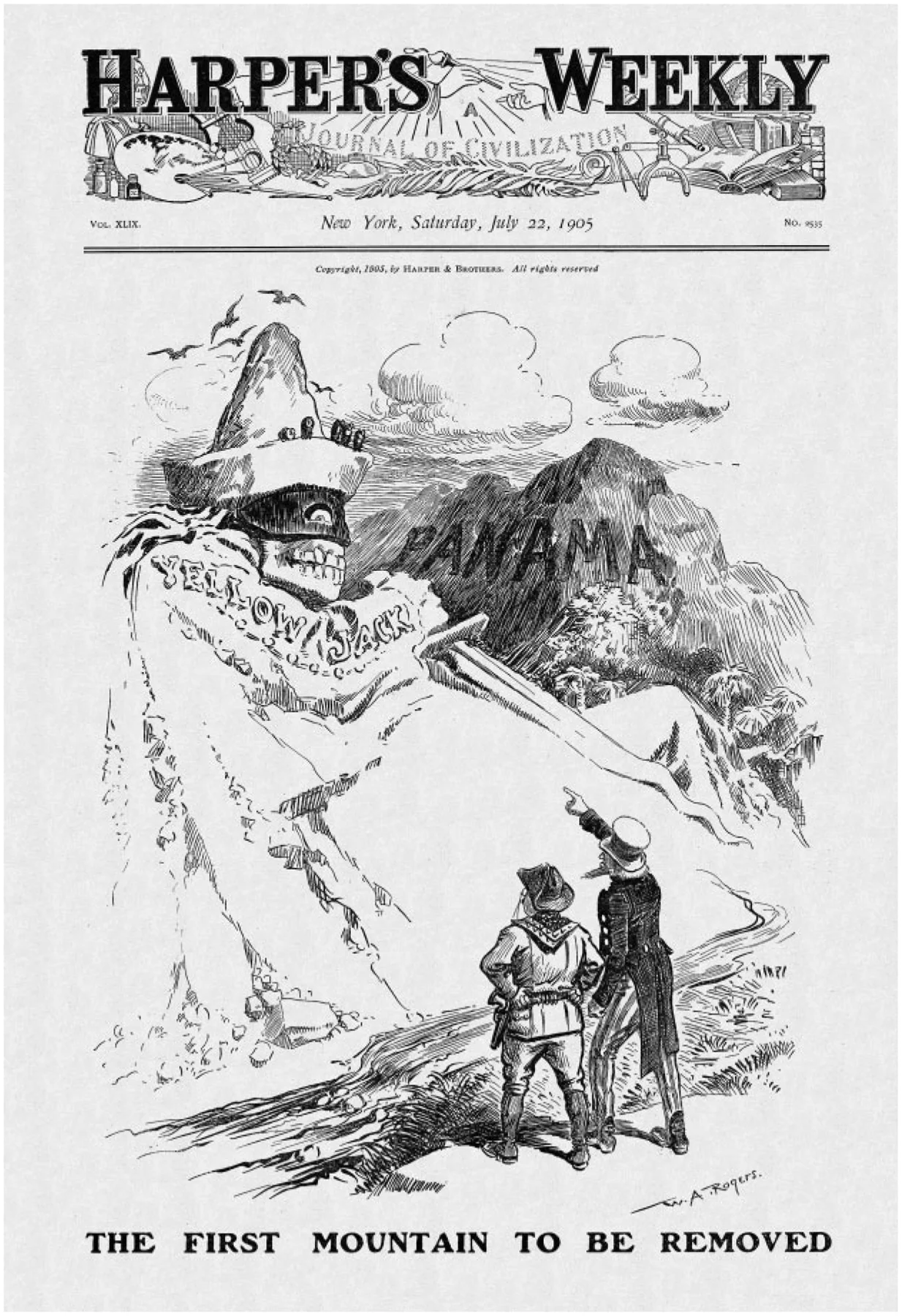 1905年《哈珀周刊》漫画：黄热病——第一座要移走的山
