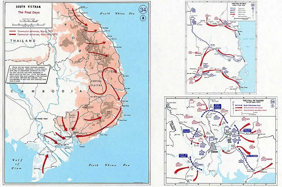 1975年南越的最后日子：地图显示了北越军队如何在短短五十五天内席卷整个南越。