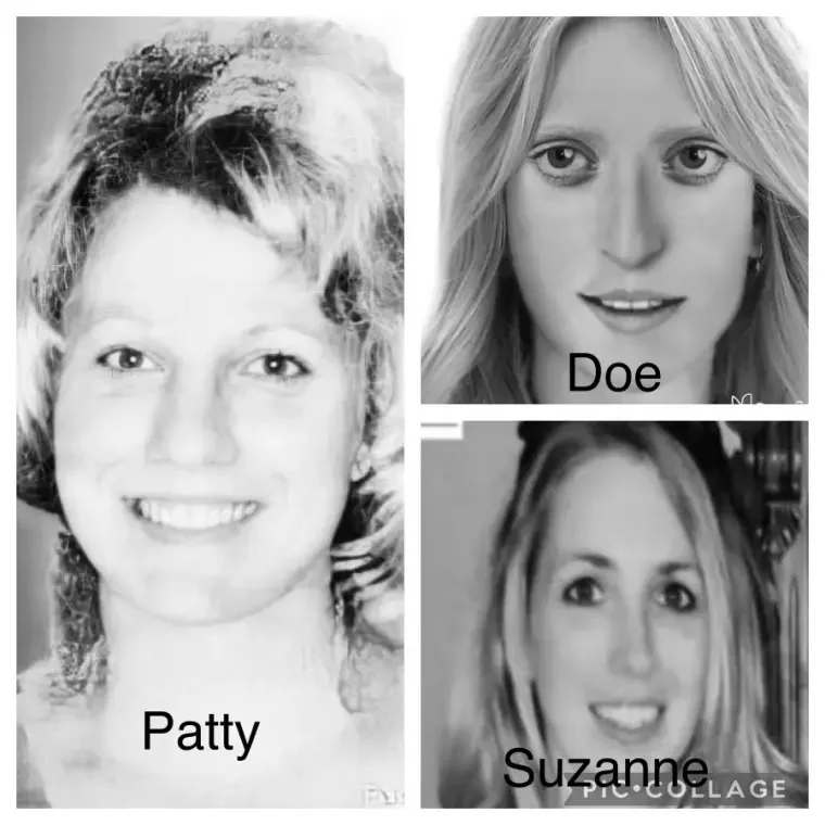 帕特里夏·奥托与女儿苏珊娜，以及芬利溪无名女尸复原图的对比