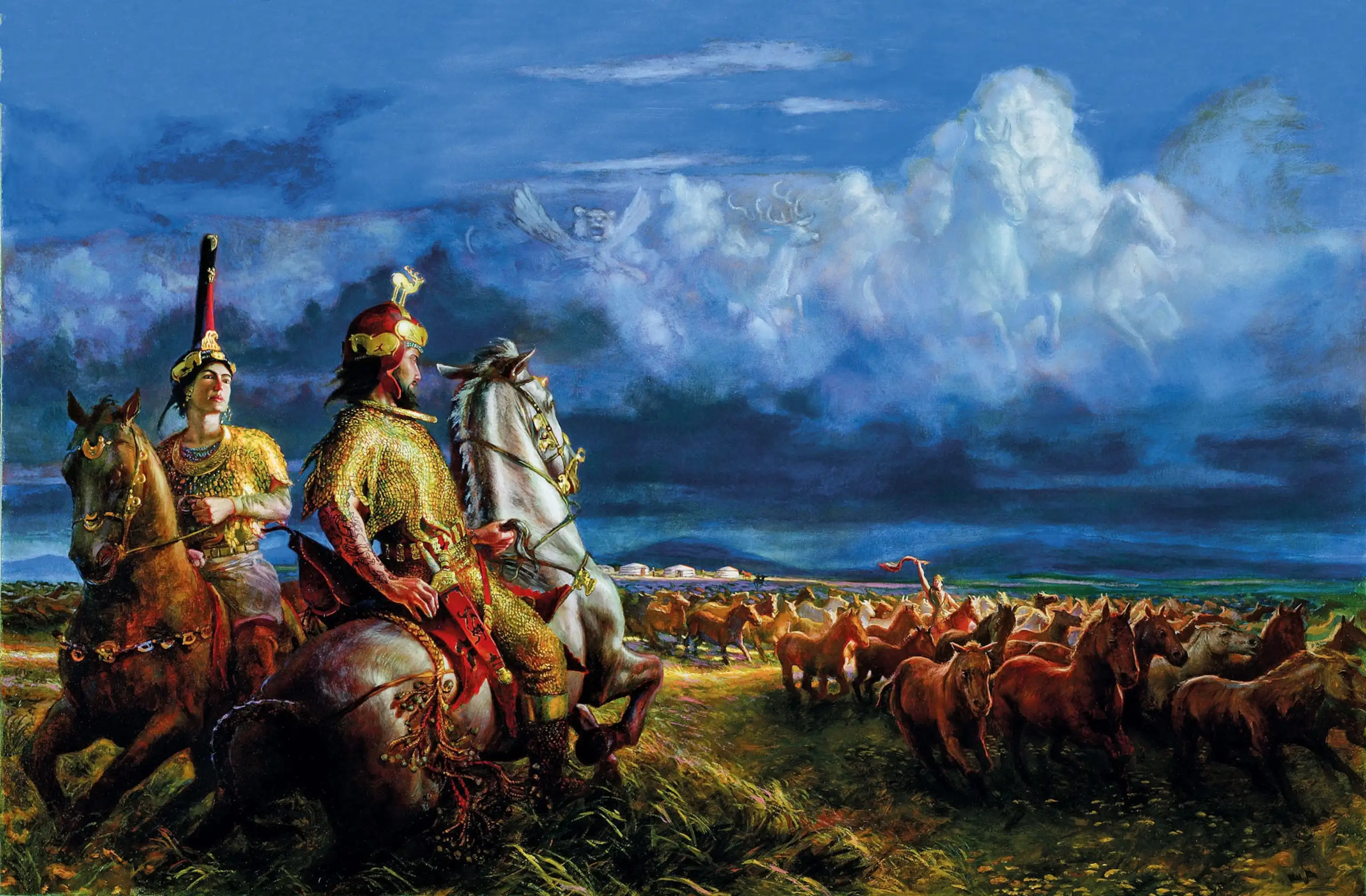 描绘斯基泰皇室女性骑马巡视马群的古希腊陶器