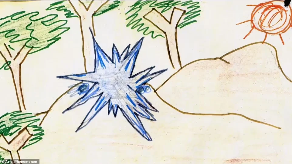 孩子们画出的飞船，他们说它像水一样在阳光下闪闪发光